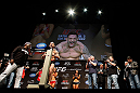 LAS VEGAS, NV - FEBRUARY 01:  Frankie Edgar weighs in during the UFC 156 weigh-in on February 1, 2013 at Mandalay Bay Events Center in Las Vegas, Nevada.  (Photo by Josh Hedges/Zuffa LLC/Zuffa LLC via Getty Images)