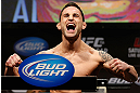 LAS VEGAS, NV - FEBRUARY 01:  Frankie Edgar weighs in during the UFC 156 weigh-in on February 1, 2013 at Mandalay Bay Events Center in Las Vegas, Nevada.  (Photo by Josh Hedges/Zuffa LLC/Zuffa LLC via Getty Images)
