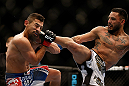 LAS VEGAS, NV - FEBRUARY 02:  (R-L) Francisco Rivera kicks Edwin Figueroa during their bantamweight fight at UFC 156 on February 2, 2013 at the Mandalay Bay Events Center in Las Vegas, Nevada.  (Photo by Josh Hedges/Zuffa LLC/Zuffa LLC via Getty Images) *** Local Caption *** Francisco Rivera; Edwin Figueroa