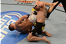 LAS VEGAS, NV - FEBRUARY 02:  (L-R) Dustin Kimura attempts to submit Chico Camus during their bantamweight fight at UFC 156 on February 2, 2013 at the Mandalay Bay Events Center in Las Vegas, Nevada.  (Photo by Donald Miralle/Zuffa LLC/Zuffa LLC via Getty Images) *** Local Caption *** Chico Camus; Dustin Kimura