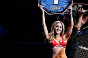 LAS VEGAS, NV - FEBRUARY 02:  UFC Octagon Girl Brittney Palmer introduces round one of Yves Edwards and Isaac Vallie-Flagg's lightweight fight at UFC 156 on February 2, 2013 at the Mandalay Bay Events Center in Las Vegas, Nevada.  (Photo by Josh Hedges/Zuffa LLC/Zuffa LLC via Getty Images) *** Local Caption *** Yves Edwards; Isaac Vallie-Flagg