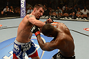 LAS VEGAS, NV - FEBRUARY 02:  (L-R) Isaac Vallie-Flagg punches Yves Edwards during their lightweight fight at UFC 156 on February 2, 2013 at the Mandalay Bay Events Center in Las Vegas, Nevada.  (Photo by Donald Miralle/Zuffa LLC/Zuffa LLC via Getty Images) *** Local Caption *** Yves Edwards; Isaac Vallie-Flagg