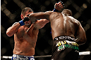 LAS VEGAS, NV - FEBRUARY 02:  (R-L) Yves Edwards punches Isaac Vallie-Flagg during their lightweight fight at UFC 156 on February 2, 2013 at the Mandalay Bay Events Center in Las Vegas, Nevada.  (Photo by Josh Hedges/Zuffa LLC/Zuffa LLC via Getty Images) *** Local Caption *** Yves Edwards; Isaac Vallie-Flagg