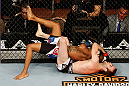 LAS VEGAS, NV - FEBRUARY 02:  Jacob Volkmann (bottom) attempts to submit Bobby Green during their lightweight fight at UFC 156 on February 2, 2013 at the Mandalay Bay Events Center in Las Vegas, Nevada.  (Photo by Josh Hedges/Zuffa LLC/Zuffa LLC via Getty Images) *** Local Caption *** Jacob Volkmann; Bobby Green
