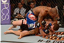 LAS VEGAS, NV - FEBRUARY 02: Bobby Green (top) elbows Jacob Volkmann during their lightweight fight at UFC 156 on February 2, 2013 at the Mandalay Bay Events Center in Las Vegas, Nevada.  (Photo by Donald Miralle/Zuffa LLC/Zuffa LLC via Getty Images) *** Local Caption *** Jacob Volkmann; Bobby Green