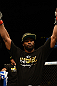 LAS VEGAS, NV - FEBRUARY 02:  Tyron Woodley reacts to his victory over Jay Hieron after their welterweight fight at UFC 156 on February 2, 2013 at the Mandalay Bay Events Center in Las Vegas, Nevada.  (Photo by Donald Miralle/Zuffa LLC/Zuffa LLC via Getty Images) *** Local Caption *** Jay Hieron; Tyron Woodley