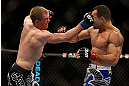 LAS VEGAS, NV - FEBRUARY 02:  (L-R) Evan Dunham punches Gleison Tibau during their lightweight fight at UFC 156 on February 2, 2013 at the Mandalay Bay Events Center in Las Vegas, Nevada.  (Photo by Josh Hedges/Zuffa LLC/Zuffa LLC via Getty Images) *** Local Caption *** Gleison Tibau; Evan Dunham