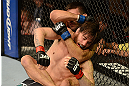 LAS VEGAS, NV - FEBRUARY 02:  Demian Maia (blue gloves| punches Jon Fitch during their welterweight fight at UFC 156 on February 2, 2013 at the Mandalay Bay Events Center in Las Vegas, Nevada.  (Photo by Donald Miralle/Zuffa LLC/Zuffa LLC via Getty Images) *** Local Caption *** Jon Fitch; Demian Maia