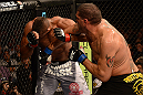 LAS VEGAS, NV - FEBRUARY 02:  (R-L) Antonio Silva punches Alistair Overeem during their heavyweight fight at UFC 156 on February 2, 2013 at the Mandalay Bay Events Center in Las Vegas, Nevada.  (Photo by Donald Miralle/Zuffa LLC/Zuffa LLC via Getty Images) *** Local Caption *** Alistair Overeem; Antonio Silva