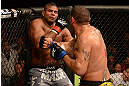 LAS VEGAS, NV - FEBRUARY 02:  (R-L) Antonio Silva punches Alistair Overeem during their heavyweight fight at UFC 156 on February 2, 2013 at the Mandalay Bay Events Center in Las Vegas, Nevada.  (Photo by Donald Miralle/Zuffa LLC/Zuffa LLC via Getty Images) *** Local Caption *** Alistair Overeem; Antonio Silva