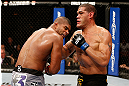 LAS VEGAS, NV - FEBRUARY 02:  (R-L) Antonio Silva punches Alistair Overeem during their heavyweight fight at UFC 156 on February 2, 2013 at the Mandalay Bay Events Center in Las Vegas, Nevada.  (Photo by Josh Hedges/Zuffa LLC/Zuffa LLC via Getty Images) *** Local Caption *** Alistair Overeem; Antonio Silva