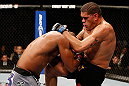 LAS VEGAS, NV - FEBRUARY 02:  (R-L) Antonio Silva knees Alistair Overeem during their heavyweight fight at UFC 156 on February 2, 2013 at the Mandalay Bay Events Center in Las Vegas, Nevada.  (Photo by Josh Hedges/Zuffa LLC/Zuffa LLC via Getty Images) *** Local Caption *** Alistair Overeem; Antonio Silva