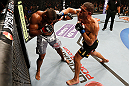 LAS VEGAS, NV - FEBRUARY 02:  (R-L) Antonio Silva punches Alistair Overeem during their heavyweight fight at UFC 156 on February 2, 2013 at the Mandalay Bay Events Center in Las Vegas, Nevada.  (Photo by Josh Hedges/Zuffa LLC/Zuffa LLC via Getty Images) *** Local Caption *** Alistair Overeem; Antonio Silva