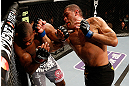 LAS VEGAS, NV - FEBRUARY 02:  (R-L) Antonio Silva punches Alistair Overeem during their heavyweight fight at UFC 156 on February 2, 2013 at the Mandalay Bay Events Center in Las Vegas, Nevada.  (Photo by Josh Hedges/Zuffa LLC/Zuffa LLC via Getty Images) *** Local Caption *** Alistair Overeem; Antonio Silva