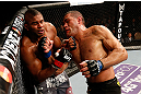 LAS VEGAS, NV - FEBRUARY 02:  (R-L) Antonio Silva punches Alistair Overeem during their heavyweight fight at UFC 156 on February 2, 2013 at the Mandalay Bay Events Center in Las Vegas, Nevada.  (Photo by Josh Hedges/Zuffa LLC/Zuffa LLC via Getty Images) *** Local Caption *** Alistair Overeem; Antonio Silva
