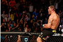 LAS VEGAS, NV - FEBRUARY 02:  (R-L) Antonio Silva reacts to his knockout victory over Alistair Overeem after their heavyweight fight at UFC 156 on February 2, 2013 at the Mandalay Bay Events Center in Las Vegas, Nevada.  (Photo by Josh Hedges/Zuffa LLC/Zuffa LLC via Getty Images) *** Local Caption *** Alistair Overeem; Antonio Silva