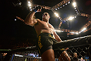 LAS VEGAS, NV - FEBRUARY 02:  Antonio Silva reacts to his knockout victory over Alistair Overeem after their heavyweight fight at UFC 156 on February 2, 2013 at the Mandalay Bay Events Center in Las Vegas, Nevada.  (Photo by Donald Miralle/Zuffa LLC/Zuffa LLC via Getty Images) *** Local Caption *** Alistair Overeem; Antonio Silva