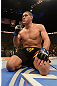LAS VEGAS, NV - FEBRUARY 02:  Antonio Silva reacts to his knockout victory over Alistair Overeem after their heavyweight fight at UFC 156 on February 2, 2013 at the Mandalay Bay Events Center in Las Vegas, Nevada.  (Photo by Donald Miralle/Zuffa LLC/Zuffa LLC via Getty Images) *** Local Caption *** Alistair Overeem; Antonio Silva