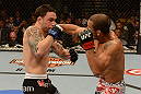 LAS VEGAS, NV - FEBRUARY 02:  (R-L) Jose Aldo punches Frankie Edgar during their featherweight title fight at UFC 156 on February 2, 2013 at the Mandalay Bay Events Center in Las Vegas, Nevada.  (Photo by Donald Miralle/Zuffa LLC/Zuffa LLC via Getty Images) *** Local Caption *** Jose Aldo; Frankie Edgar