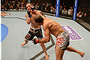 LAS VEGAS, NV - FEBRUARY 02:  (R-L) Jose Aldo punches Frankie Edgar during their featherweight title fight at UFC 156 on February 2, 2013 at the Mandalay Bay Events Center in Las Vegas, Nevada.  (Photo by Donald Miralle/Zuffa LLC/Zuffa LLC via Getty Images) *** Local Caption *** Jose Aldo; Frankie Edgar