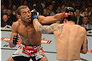LAS VEGAS, NV - FEBRUARY 02:  (R-L) Frankie Edgar punches Jose Aldo during their featherweight title fight at UFC 156 on February 2, 2013 at the Mandalay Bay Events Center in Las Vegas, Nevada.  (Photo by Donald Miralle/Zuffa LLC/Zuffa LLC via Getty Images) *** Local Caption *** Jose Aldo; Frankie Edgar
