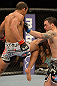 LAS VEGAS, NV - FEBRUARY 02:  Jose Aldo (left) knees Frankie Edgar during their featherweight title fight at UFC 156 on February 2, 2013 at the Mandalay Bay Events Center in Las Vegas, Nevada.  (Photo by Donald Miralle/Zuffa LLC/Zuffa LLC via Getty Images) *** Local Caption *** Jose Aldo; Frankie Edgar