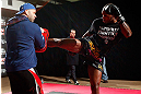 LONDON, ENGLAND - FEBRUARY 13:  Jimi Manuwa conducts an open training session for media on February 13, 2013 at Hooks Gym in London, England.  (Photo by Josh Hedges/Zuffa LLC/Zuffa LLC via Getty Images)