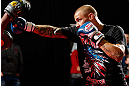 LONDON, ENGLAND - FEBRUARY 13:  Dustin Poirier conducts an open training session for media on February 13, 2013 at Hooks Gym in London, England.  (Photo by Josh Hedges/Zuffa LLC/Zuffa LLC via Getty Images)