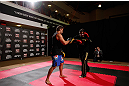 LONDON, ENGLAND - FEBRUARY 13:  Renan Barao conducts an open training session for media on February 13, 2013 at Hooks Gym in London, England.  (Photo by Josh Hedges/Zuffa LLC/Zuffa LLC via Getty Images)