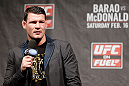 LONDON, ENGLAND - FEBRUARY 15:  Michael Bisping interacts with fans during a Q&A session before the UFC weigh-in on February 15, 2013 at Wembley Arena in London, England.  (Photo by Josh Hedges/Zuffa LLC/Zuffa LLC via Getty Images)