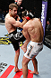 LONDON, ENGLAND - FEBRUARY 16:  (L-R) Phil Harris knees Ulysses Gomez in their flyweight fight during the UFC on Fuel TV event on February 16, 2013 at Wembley Arena in London, England.  (Photo by Josh Hedges/Zuffa LLC/Zuffa LLC via Getty Images)