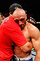 LONDON, ENGLAND - FEBRUARY 16:  (L-R) Tom Watson and Stanislav Nedkov hug after their middleweight fight during the UFC on Fuel TV event on February 16, 2013 at Wembley Arena in London, England.  (Photo by Josh Hedges/Zuffa LLC/Zuffa LLC via Getty Images)