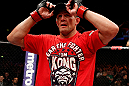 LONDON, ENGLAND - FEBRUARY 16:   Tom Watson reacts after defeating Stanislav Nedkov in their middleweight fight during the UFC on Fuel TV event on February 16, 2013 at Wembley Arena in London, England.  (Photo by Josh Hedges/Zuffa LLC/Zuffa LLC via Getty Images)