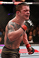 LONDON, ENGLAND - FEBRUARY 16:  Andy Ogle reacts after defeating Josh Grispi in their featherweight fight during the UFC on Fuel TV event on February 16, 2013 at Wembley Arena in London, England.  (Photo by Josh Hedges/Zuffa LLC/Zuffa LLC via Getty Images)