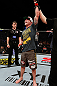 LONDON, ENGLAND - FEBRUARY 16:  Andy Ogle reacts after defeating Josh Grispi in their featherweight fight during the UFC on Fuel TV event on February 16, 2013 at Wembley Arena in London, England.  (Photo by Josh Hedges/Zuffa LLC/Zuffa LLC via Getty Images)