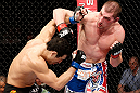 LONDON, ENGLAND - FEBRUARY 16:  (R-L) Paul Sass punches Danny Castillo in their lightweight fight during the UFC on Fuel TV event on February 16, 2013 at Wembley Arena in London, England.  (Photo by Josh Hedges/Zuffa LLC/Zuffa LLC via Getty Images)