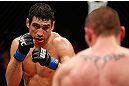 LONDON, ENGLAND - FEBRUARY 16:  (L-R) Danny Castillo squares off with Paul Sass in their lightweight fight during the UFC on Fuel TV event on February 16, 2013 at Wembley Arena in London, England.  (Photo by Josh Hedges/Zuffa LLC/Zuffa LLC via Getty Images)