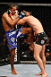 LONDON, ENGLAND - FEBRUARY 16:  (L-R) Jorge Santiago knees Gunnar Nelson in their welterweight fight during the UFC on Fuel TV event on February 16, 2013 at Wembley Arena in London, England.  (Photo by Josh Hedges/Zuffa LLC/Zuffa LLC via Getty Images)