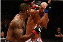 LONDON, ENGLAND - FEBRUARY 16:  (L-R) Jimi Manuwa punches Cyrille Diabate in their light heavyweight fight during the UFC on Fuel TV event on February 16, 2013 at Wembley Arena in London, England.  (Photo by Josh Hedges/Zuffa LLC/Zuffa LLC via Getty Images)