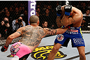 LONDON, ENGLAND - FEBRUARY 16:  (L-R) Cub Swanson punches Dustin Poirier in their featherweight fight during the UFC on Fuel TV event on February 16, 2013 at Wembley Arena in London, England.  (Photo by Josh Hedges/Zuffa LLC/Zuffa LLC via Getty Images)