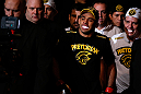LONDON, ENGLAND - FEBRUARY 16:  Renan Barao enters the arena before his interim bantamweight title fight against Michael McDonald during the UFC on Fuel TV event on February 16, 2013 at Wembley Arena in London, England.  (Photo by Josh Hedges/Zuffa LLC/Zuffa LLC via Getty Images)