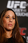 ANAHEIM, CA - FEBRUARY 21:  Liz Carmouche interacts with media during a UFC pre-fight press conference at Honda Center on February 21, 2013 in Anaheim, California.  (Photo by Josh Hedges/Zuffa LLC/Zuffa LLC via Getty Images)