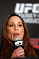 ANAHEIM, CA - FEBRUARY 21:  Liz Carmouche interacts with media during a UFC pre-fight press conference at Honda Center on February 21, 2013 in Anaheim, California.  (Photo by Josh Hedges/Zuffa LLC/Zuffa LLC via Getty Images)