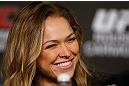 ANAHEIM, CA - FEBRUARY 21:  Ronda Rousey interacts with media during a UFC pre-fight press conference at Honda Center on February 21, 2013 in Anaheim, California.  (Photo by Josh Hedges/Zuffa LLC/Zuffa LLC via Getty Images)