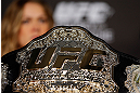 ANAHEIM, CA - FEBRUARY 21:  Ronda Rousey interacts with media during a UFC pre-fight press conference at Honda Center on February 21, 2013 in Anaheim, California.  (Photo by Josh Hedges/Zuffa LLC/Zuffa LLC via Getty Images)