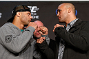 ANAHEIM, CA - FEBRUARY 21:  (L-R) Opponents Josh Koscheck and Robbie Lawler face off during a UFC pre-fight press conference at Honda Center on February 21, 2013 in Anaheim, California.  (Photo by Josh Hedges/Zuffa LLC/Zuffa LLC via Getty Images)