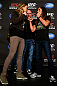 ANAHEIM, CA - FEBRUARY 21:  (L-R) Opponents Ronda Rousey and Liz Carmouche face off during a UFC pre-fight press conference at Honda Center on February 21, 2013 in Anaheim, California.  (Photo by Josh Hedges/Zuffa LLC/Zuffa LLC via Getty Images)