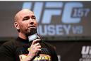 ANAHEIM, CA - FEBRUARY 22:  UFC President Dana White interacts with fans during a Q&A session before the UFC 157 weigh-in at Honda Center on February 22, 2013 in Anaheim, California.  (Photo by Josh Hedges/Zuffa LLC/Zuffa LLC via Getty Images)