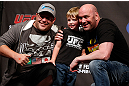 ANAHEIM, CA - FEBRUARY 22:  UFC President Dana White poses for photos with fans during a Q&A session before the UFC 157 weigh-in at Honda Center on February 22, 2013 in Anaheim, California.  (Photo by Josh Hedges/Zuffa LLC/Zuffa LLC via Getty Images)