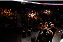 ANAHEIM, CA - FEBRUARY 22:  (R-L) Opponents Ronda Rousey and Liz Carmouche face off during the UFC 157 weigh-in at Honda Center on February 22, 2013 in Anaheim, California.  (Photo by Josh Hedges/Zuffa LLC/Zuffa LLC via Getty Images)